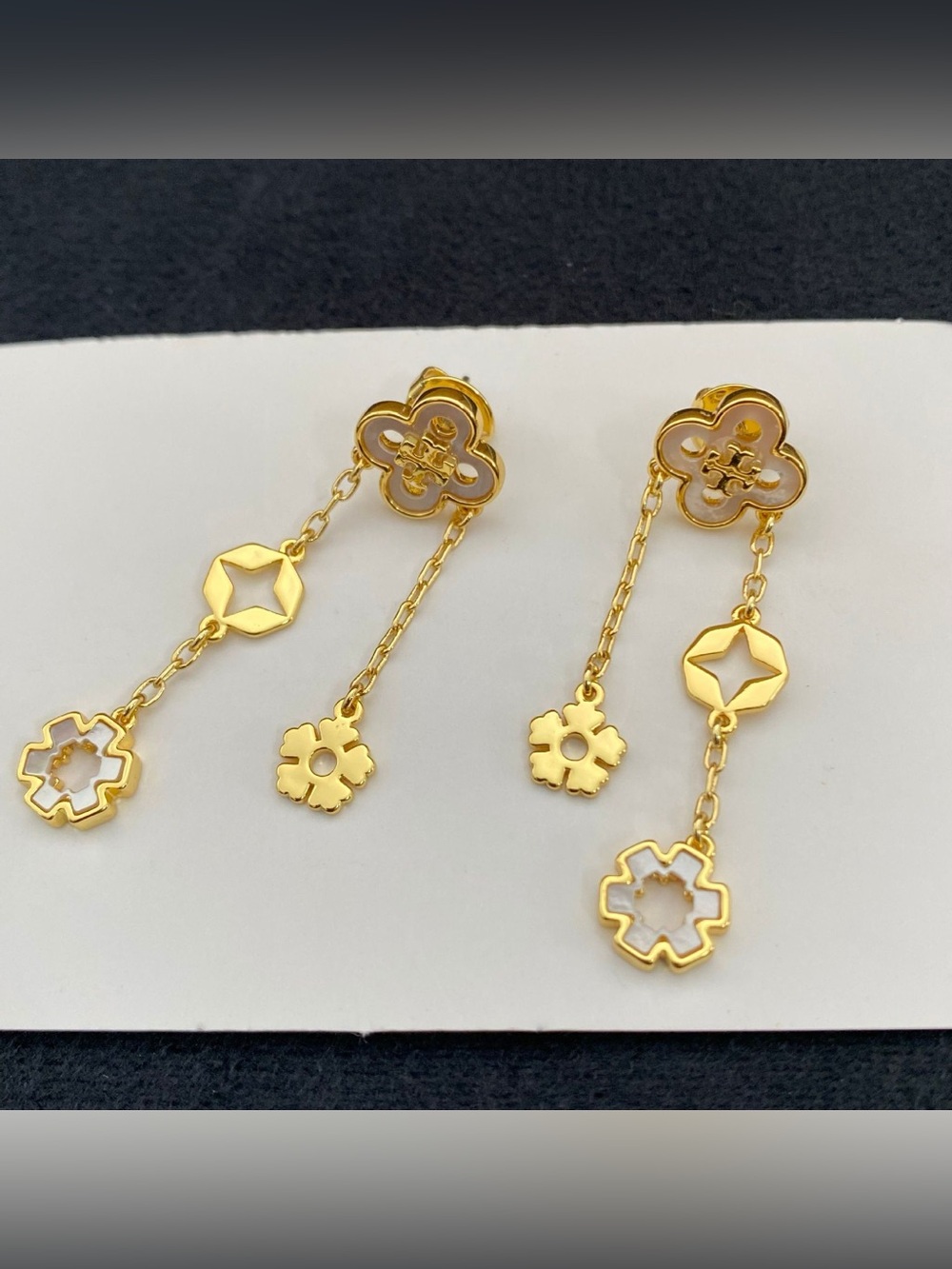 Tory Burch Gold Floral Drop Chain Earrings